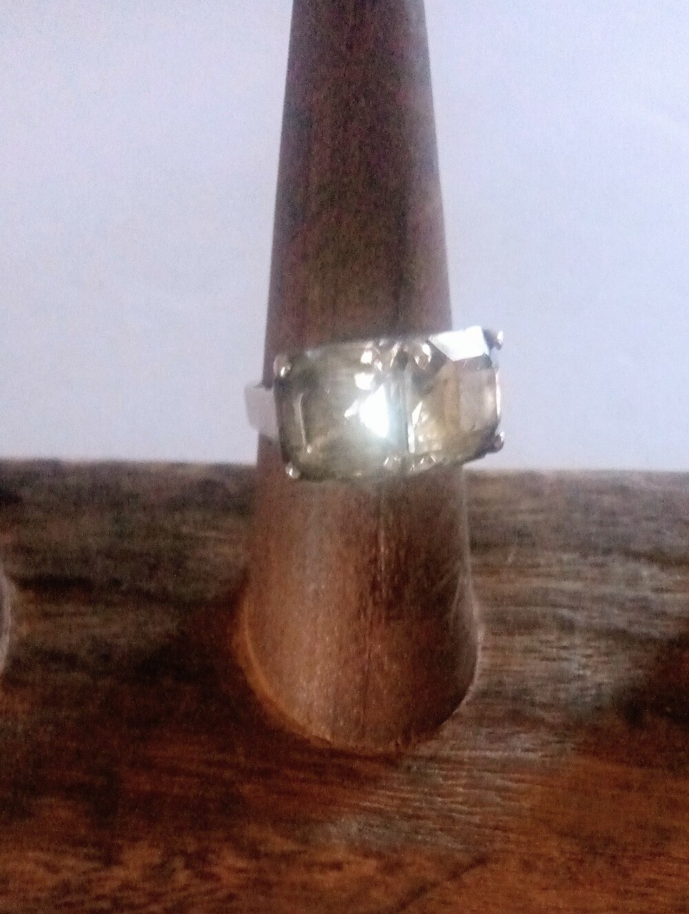 Rare VTG Eisenberg Sterling Silver Clear Crystal Cushion-Cut Statement Ring Sz 7